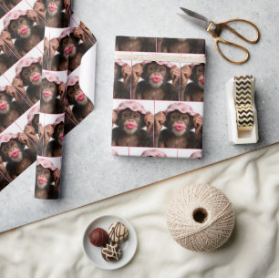 Papel De Presente Chimpanzé Usando Batom Rosa