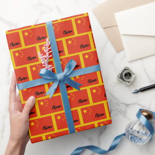 Papel De Presente China Wrapping Paper, Bandeira Chinesa Dourada