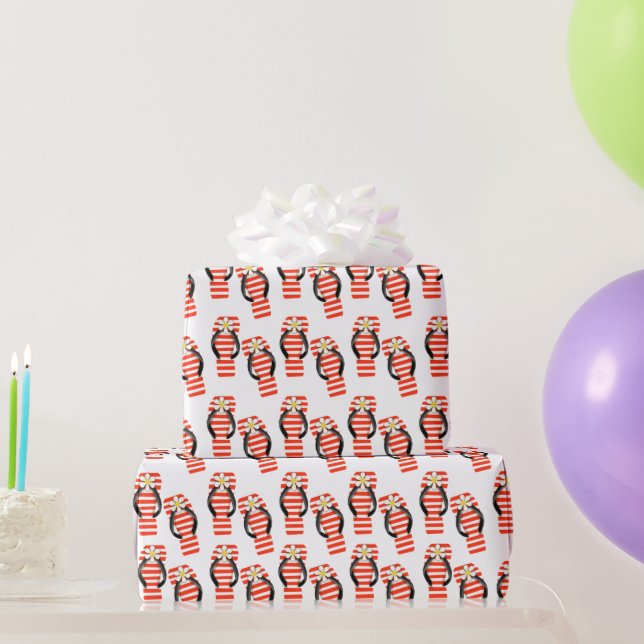 Papel De Presente Chinelos com risca vermelha e branca (Presentes para festas)