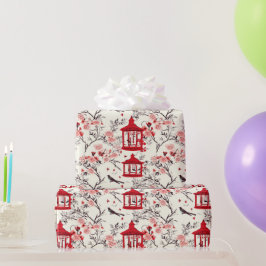 Papel De Presente Chinoiserie Asia Floral Painting Red Decoupage