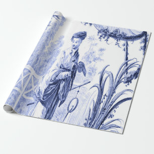 Papel De Presente Chinoiserie azul e branca