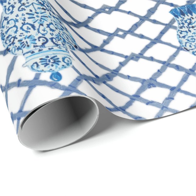 Papel De Presente Chinoiserie Bamboo Ginger Jars Wrappaper (Ponta do rolo)