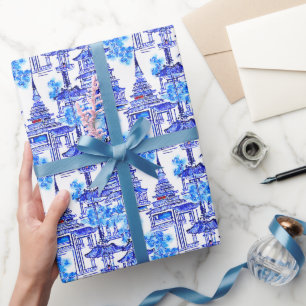 Papel De Presente Chinoiserie Blue da Aquarela