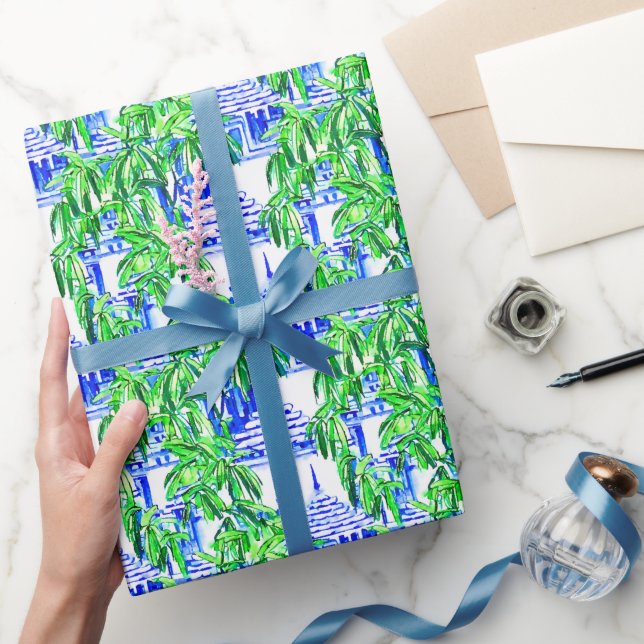 Papel De Presente Chinoiserie Blue da Aquarela (Presentear)