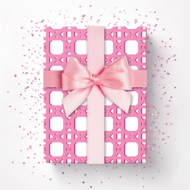 Papel De Presente Chinoiserie Cane Trellis in Pink (Criador carregado)