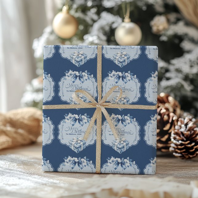 Papel De Presente Chinoiserie Chic Blue Natal (Criador carregado)