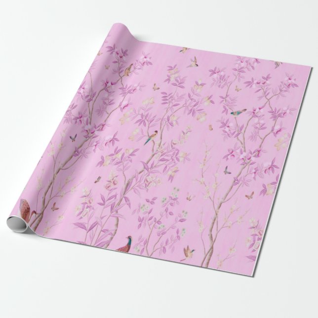Papel De Presente Chinoiserie Chinesa Rosa (Desenrolado)