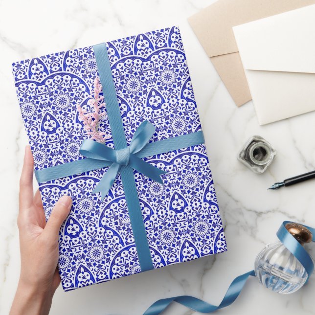 Papel De Presente Chinoiserie de Potência Azul e Branca Inspirada As (Presentear)