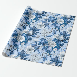 Papel De Presente Chinoiserie Floral Blue Pintura Branca