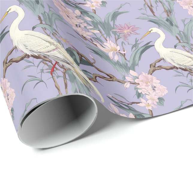 Papel De Presente Chinoiserie Lavanda Floral Egret (Ponta do rolo)