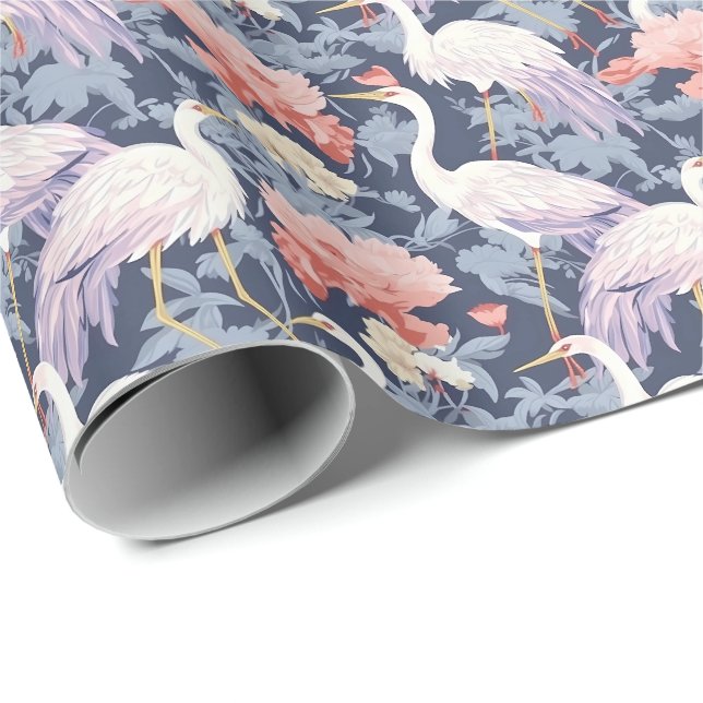 Papel De Presente Chinoiserie Marinho Floral Egret (Ponta do rolo)