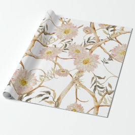 Papel De Presente Chinoiserie Peony Floral Watercolor Cor Rosa