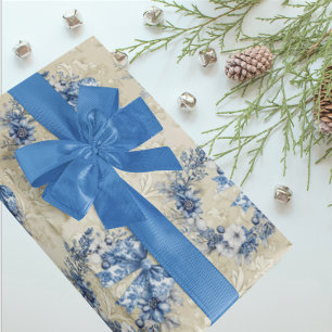 Papel De Presente Chinoiserie Vintage Azul Branco Feriado Damasco