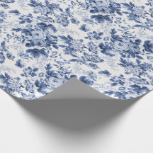 Chintz Azul e Branco, Floral Rosa Couve