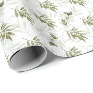 Papel De Presente Chique Aquarela de Oliveira Sábia Atemporal 