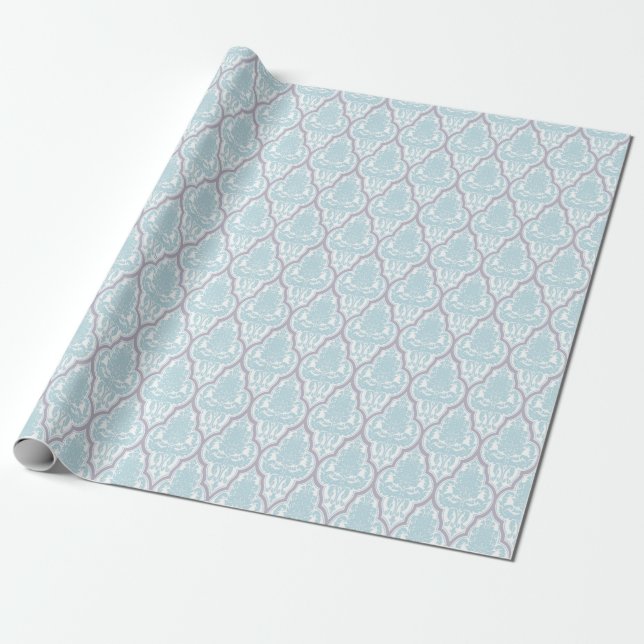 Papel De Presente Chique azul & damasco do Lilac (Desenrolado)