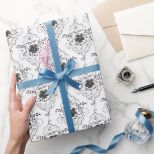Papel De Presente Chique Flores de Renda Falsa Preta e Branca para C