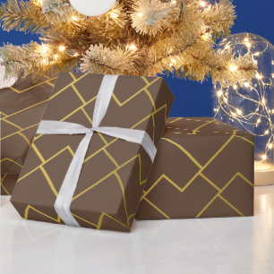 Papel De Presente Chique Geométrico Marrom Dourado Tendência