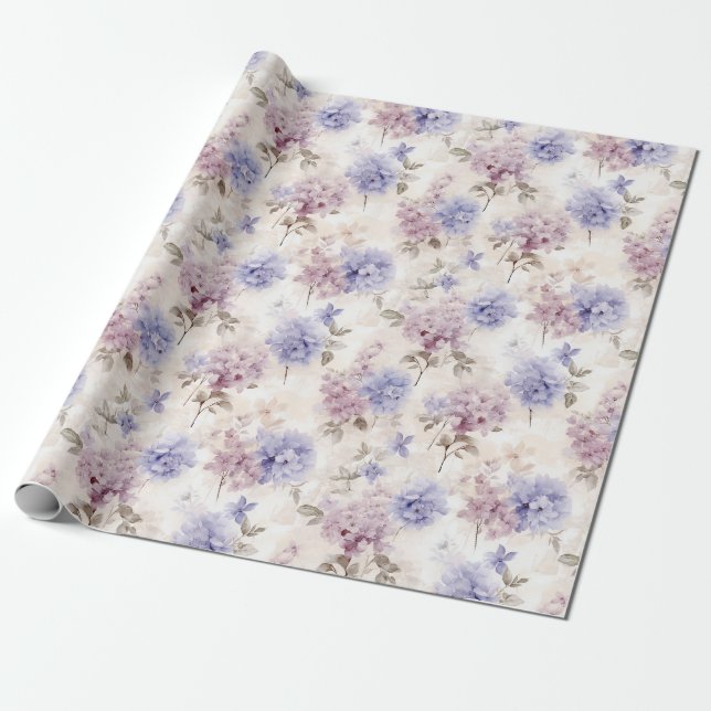 Papel De Presente Chique Hydrangea Delícia Floral (Desenrolado)