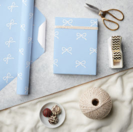Papel De Presente Chique Prep Azul Pastel Padrão de Laço Primavera V