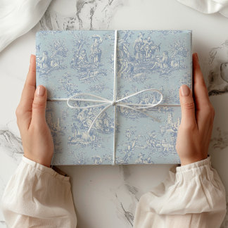 Papel De Presente Chique Toile de Jouy Campo azul cinza vintage