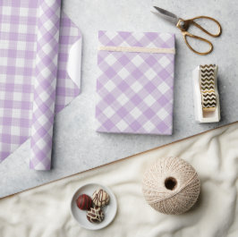 Papel De Presente Chique White Lavanda Violet Gingham