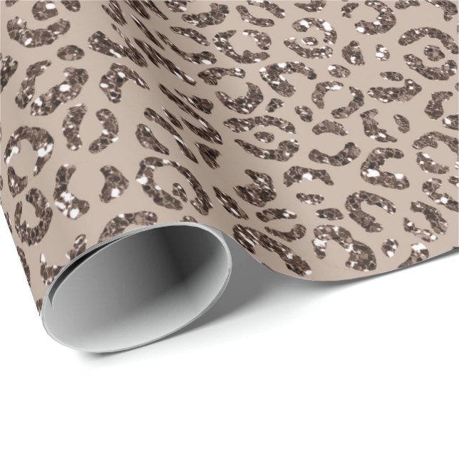 Papel De Presente Chocolate Brown Mocha Cream Leopardo Glitter (Ponta do rolo)
