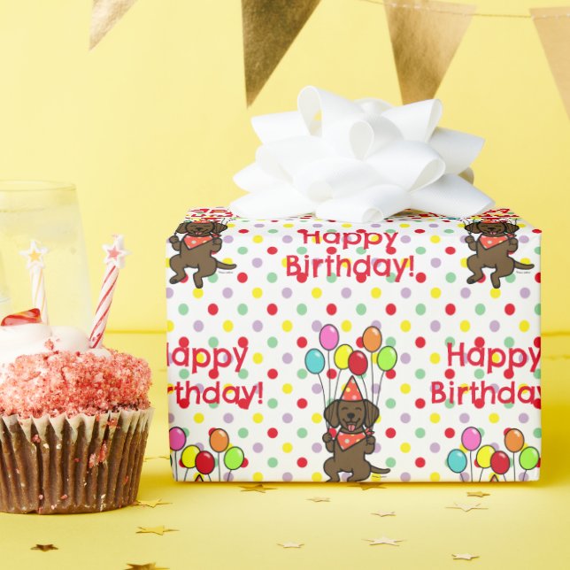 Papel De Presente Chocolate Labrador Balões Aniversário (Festa de aniversário)