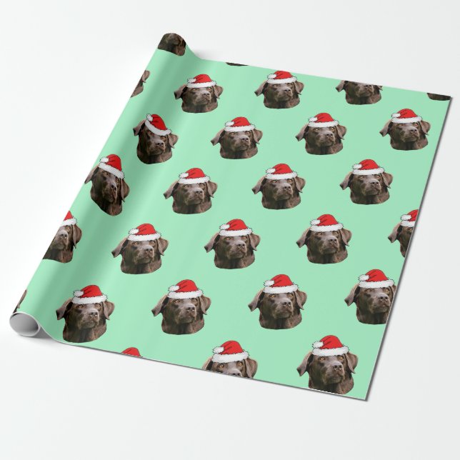 Papel De Presente Chocolate Labrador com Papai Noel (Desenrolado)