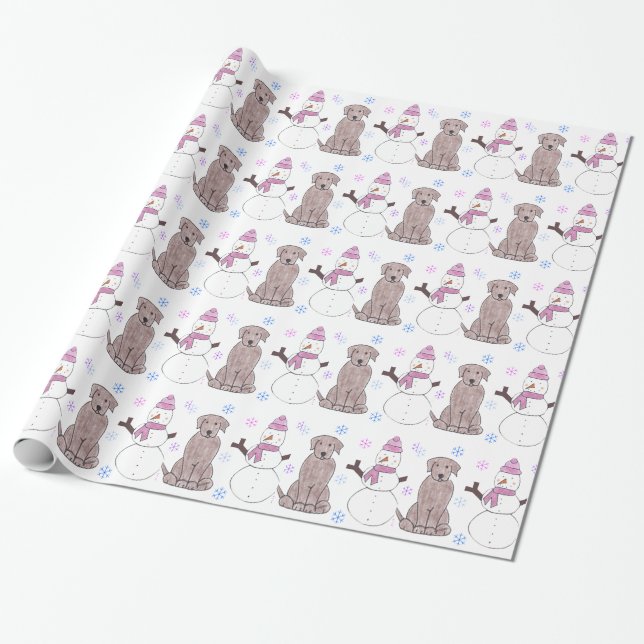 Papel De Presente Chocolate labrador retriever e boneco de neve (Desenrolado)