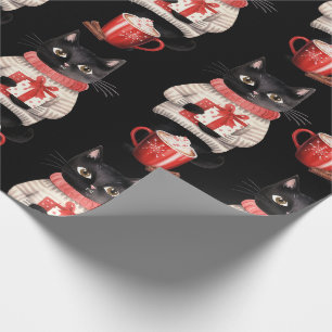Papel De Presente Chocolate Quente de Natal de Gato Negro