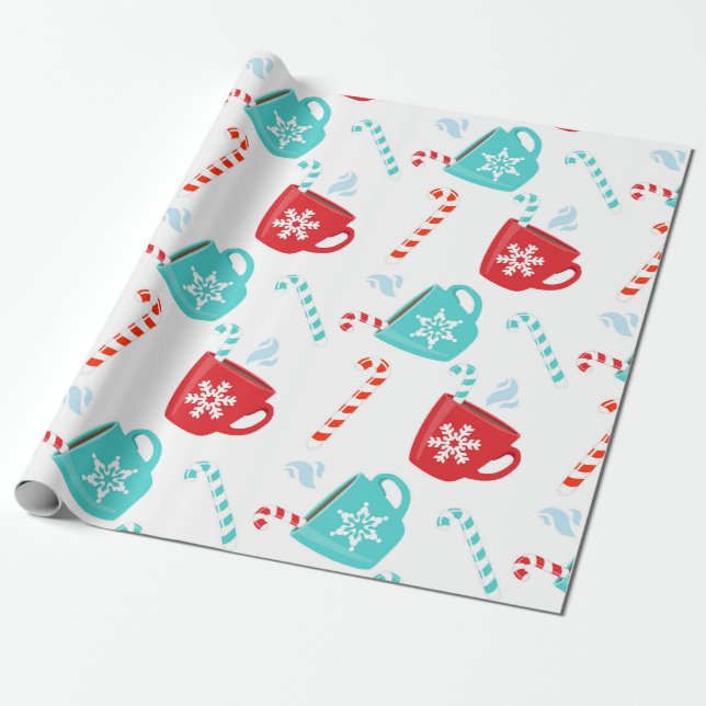 Papel De Presente Chocolate Quente Vermelho Escuro Natal Inverno (Desenrolado)