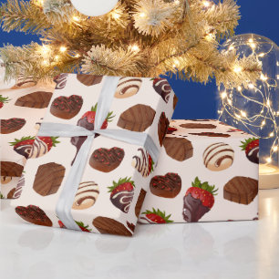 Papel De Presente Chocolates Gourmet e Morango em Creme Minimalista