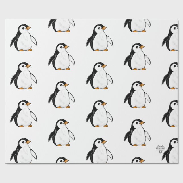 Papel De Presente Chonky Penguin Adorable Whimsical Pattern Gift (Aberto)