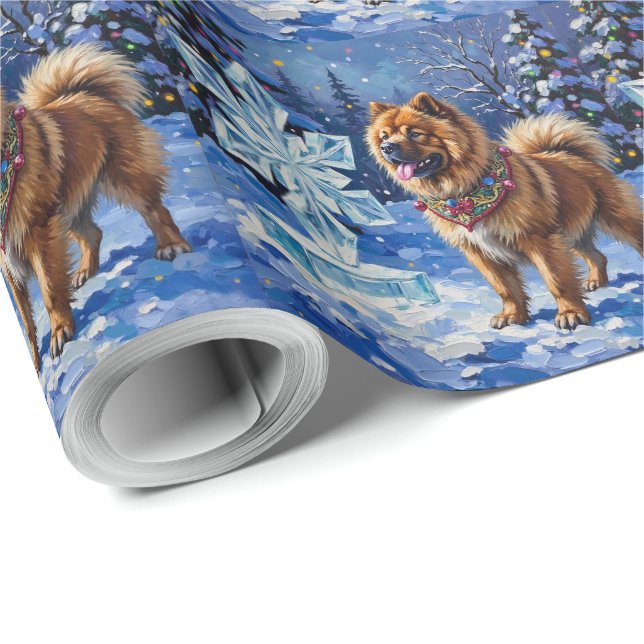 Papel De Presente Chow Chow Christmas Sculpture Garden Holiday (Ponta do rolo)