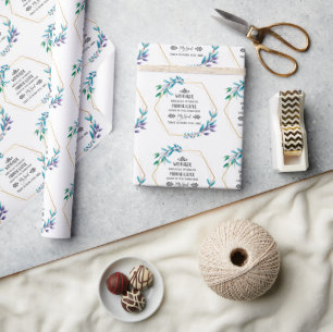 Papel De Presente Christian Blue Floral Wreath