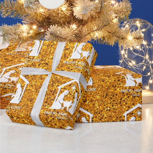 Papel De Presente Christian Nativity Faux Glitter Christmas (Feriados)