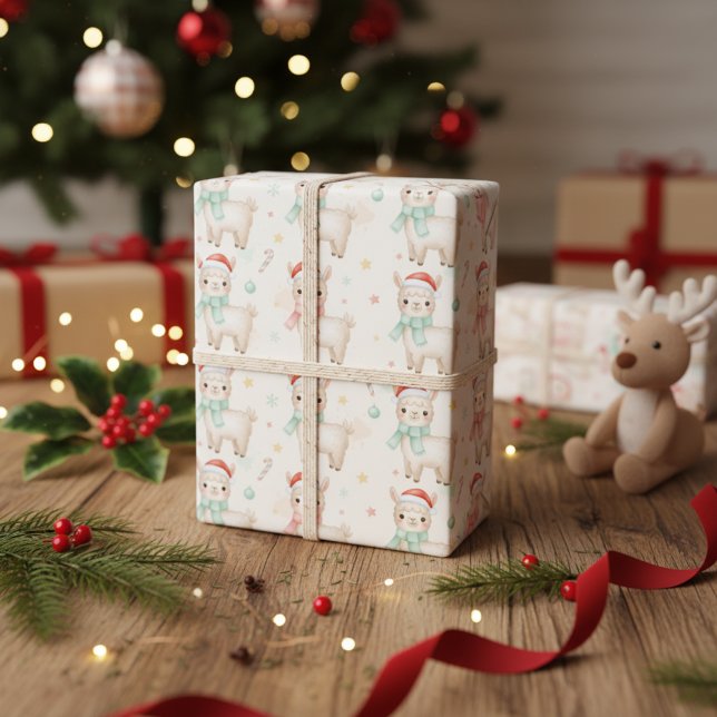 Papel De Presente Christmas Alpaca Cute Holiday Llama Winter  (Christmas Alpaca Cute Holiday Llama Winter Wrapping Paper)