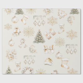Papel De Presente Christmas beige gold wrapping paper