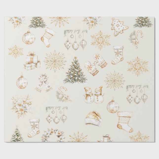 Papel De Presente Christmas beige gold wrapping paper (Aberto)
