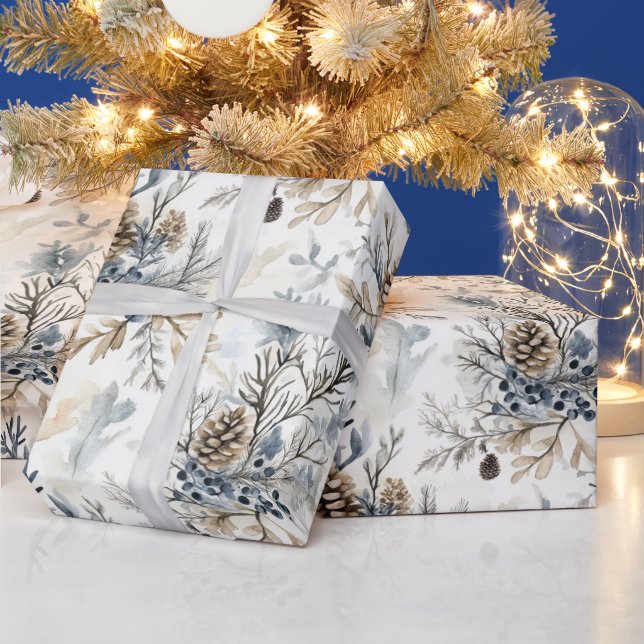 Papel De Presente Christmas Blue Pine Cones   (Feriados)