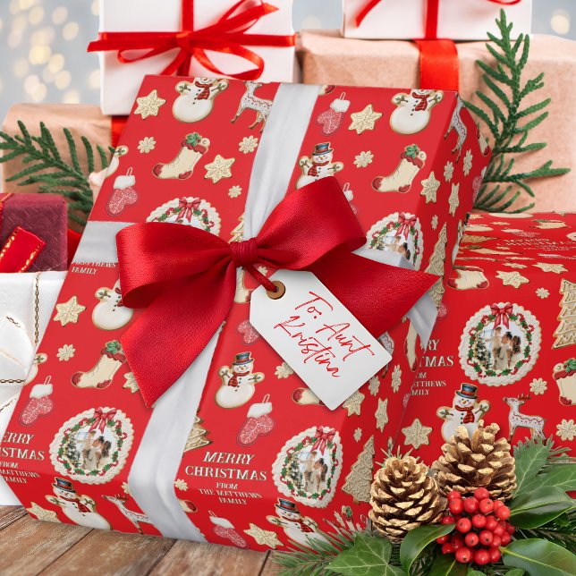 Papel De Presente Christmas Custom Photo & From Name Cookie (Criador carregado)