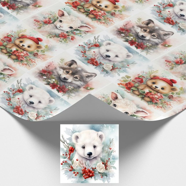 Papel De Presente Christmas Cute Baby Animals Polar Bear Lamb Wolf (Criador carregado)
