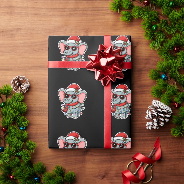 Papel De Presente Christmas Elephant Santa Hat Sunglasses Lights (Presente de Natal)