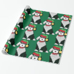 Papel De Presente Christmas Elf Sheepadoodle Green<br><div class="desc">Cartoon preto e branco Ovino branco vestindo chapéu de Elfo verde e colarinho de elfo vermelho. Folha de papel verde de folga!</div>