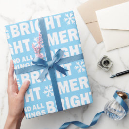 Papel De Presente Christmas Gift Wrap | Merry and Bright Blue White