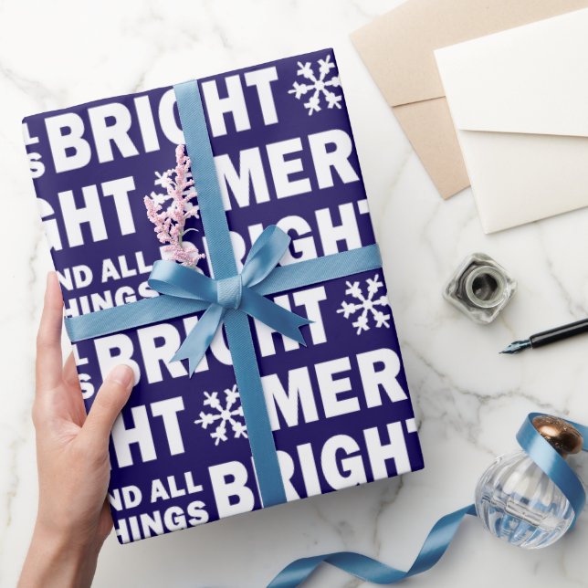Papel De Presente Christmas Gift Wrap | Merry and Bright Navy White (Presentear)