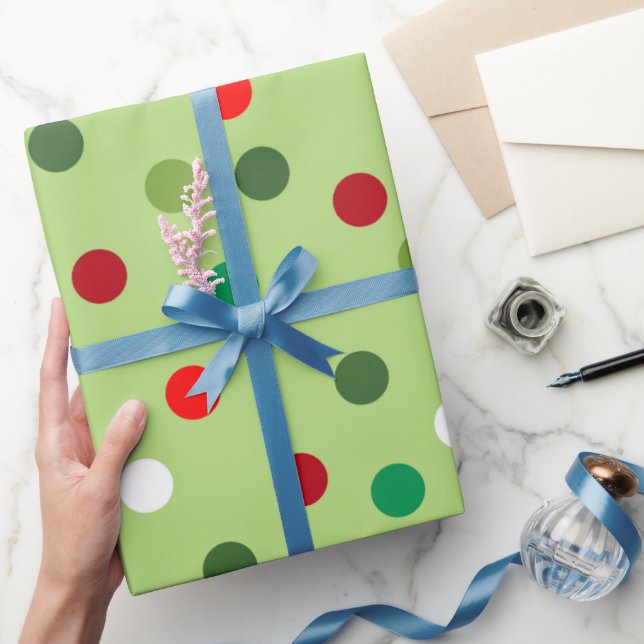 Papel De Presente Christmas Green Rainbow Polka Dots Wrapping Paper (Presentear)