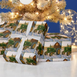 Papel De Presente Christmas Green Tractor With Glowing Lights