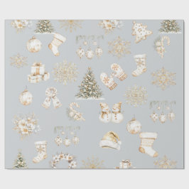 Papel De Presente Christmas grey gold wrapping paper